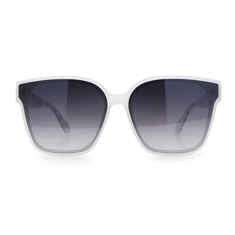 Womens Inset Lens Large Plastic Rectangle Horn Rim Marble Inlay Sunglasses