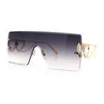 Womens Oversized Rimless Shield Luxury Heart Bling Jewel Hinge Sunglasses
