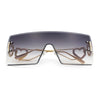 Womens Oversized Rimless Shield Luxury Heart Bling Jewel Hinge Sunglasses