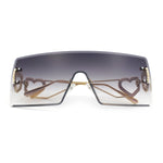 Womens Oversized Rimless Shield Luxury Heart Bling Jewel Hinge Sunglasses