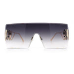 Womens Oversized Rimless Shield Luxury Heart Bling Jewel Hinge Sunglasses