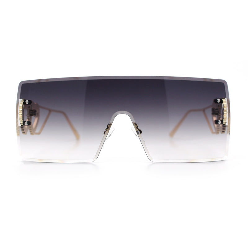 Womens Oversized Rimless Shield Luxury Heart Bling Jewel Hinge Sunglasses