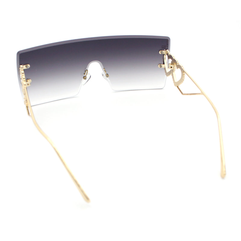Womens Oversized Rimless Shield Luxury Heart Bling Jewel Hinge Sunglasses