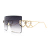 Womens Oversized Rimless Shield Luxury Heart Bling Jewel Hinge Sunglasses