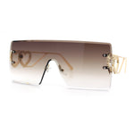 Womens Oversized Rimless Shield Luxury Heart Bling Jewel Hinge Sunglasses