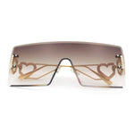 Womens Oversized Rimless Shield Luxury Heart Bling Jewel Hinge Sunglasses
