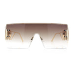 Womens Oversized Rimless Shield Luxury Heart Bling Jewel Hinge Sunglasses