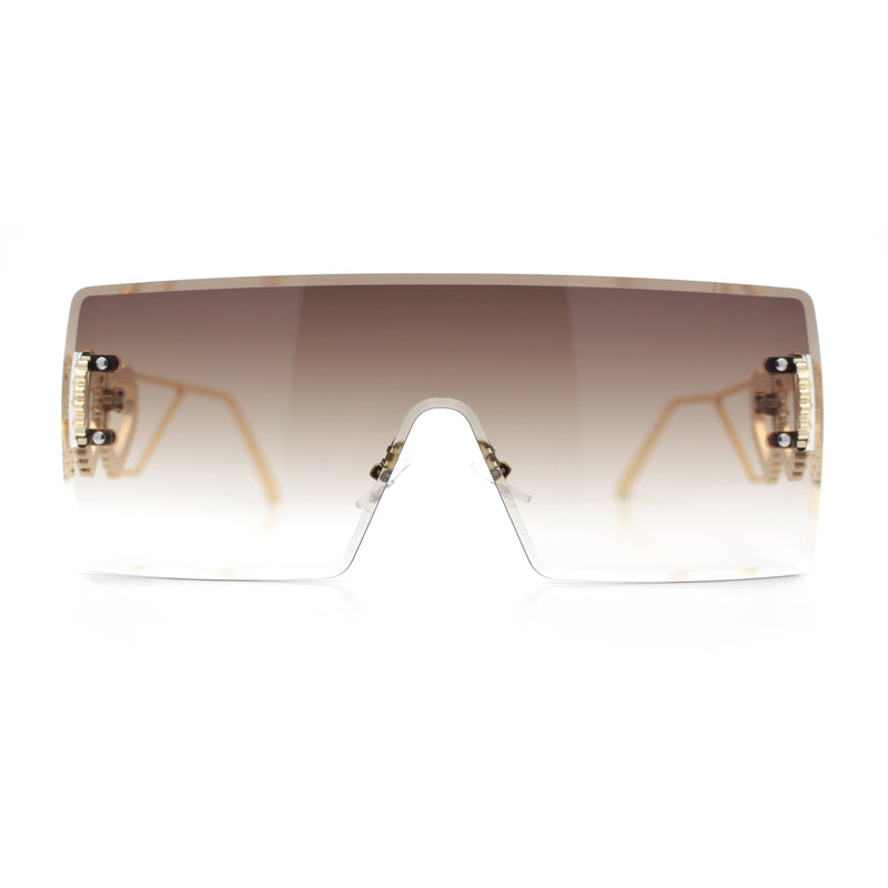 Womens Oversized Rimless Shield Luxury Heart Bling Jewel Hinge Sunglasses