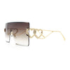 Womens Oversized Rimless Shield Luxury Heart Bling Jewel Hinge Sunglasses