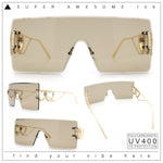 Womens Oversized Rimless Shield Luxury Heart Bling Jewel Hinge Sunglasses