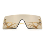 Womens Oversized Rimless Shield Luxury Heart Bling Jewel Hinge Sunglasses