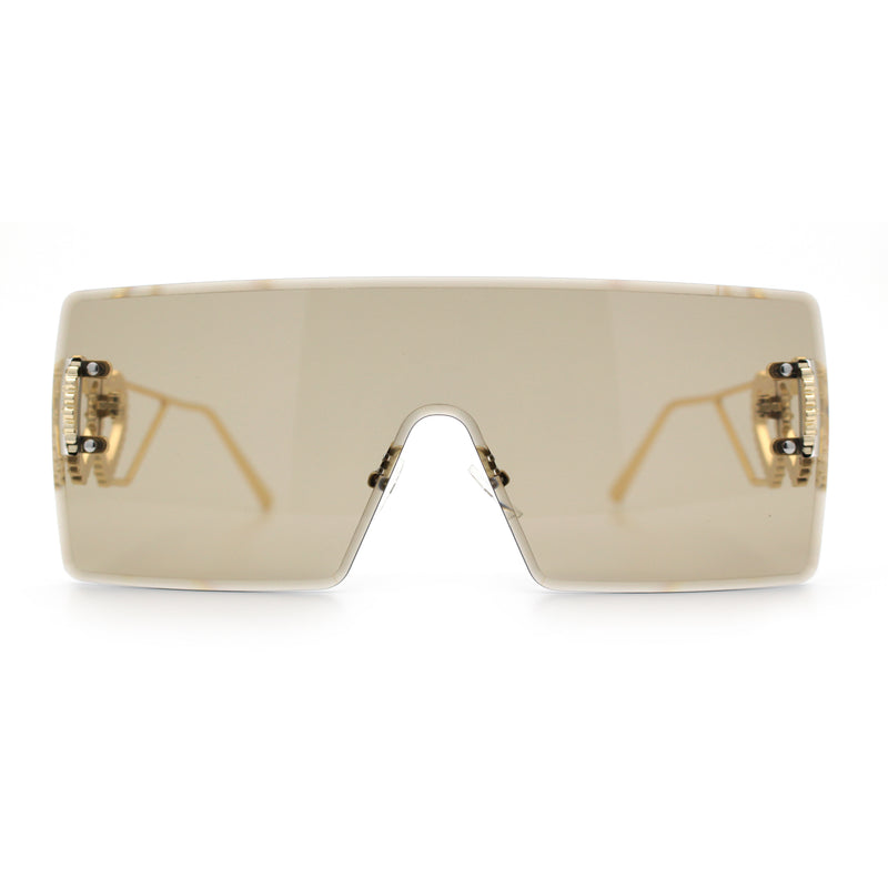 Womens Oversized Rimless Shield Luxury Heart Bling Jewel Hinge Sunglasses