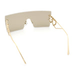 Womens Oversized Rimless Shield Luxury Heart Bling Jewel Hinge Sunglasses