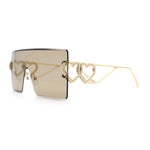Womens Oversized Rimless Shield Luxury Heart Bling Jewel Hinge Sunglasses