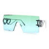 Womens Oversized Rimless Shield Luxury Heart Bling Jewel Hinge Sunglasses