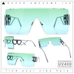 Womens Oversized Rimless Shield Luxury Heart Bling Jewel Hinge Sunglasses