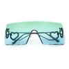 Womens Oversized Rimless Shield Luxury Heart Bling Jewel Hinge Sunglasses