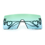 Womens Oversized Rimless Shield Luxury Heart Bling Jewel Hinge Sunglasses