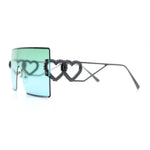 Womens Oversized Rimless Shield Luxury Heart Bling Jewel Hinge Sunglasses