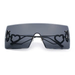 Womens Oversized Rimless Shield Luxury Heart Bling Jewel Hinge Sunglasses