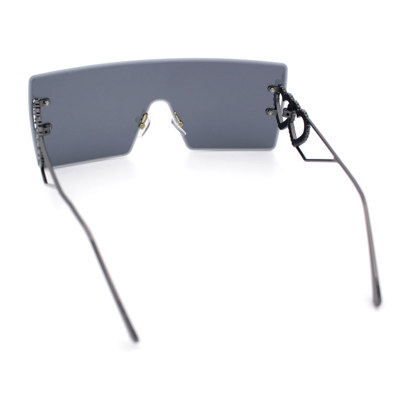 Womens Oversized Rimless Shield Luxury Heart Bling Jewel Hinge Sunglasses