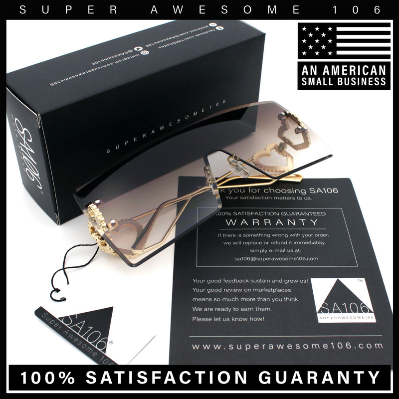 Womens Oversized Rimless Shield Luxury Heart Bling Jewel Hinge Sunglasses