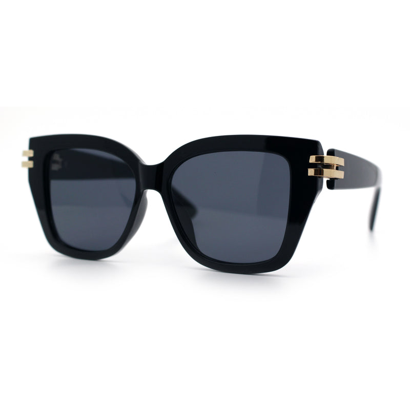 Womens Retro Metal Hinge Thick Horn Rim Rectangular Fashion Sunglasses