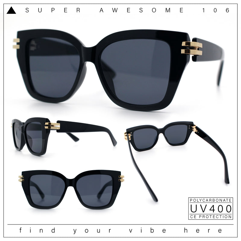 Womens Retro Metal Hinge Thick Horn Rim Rectangular Fashion Sunglasses