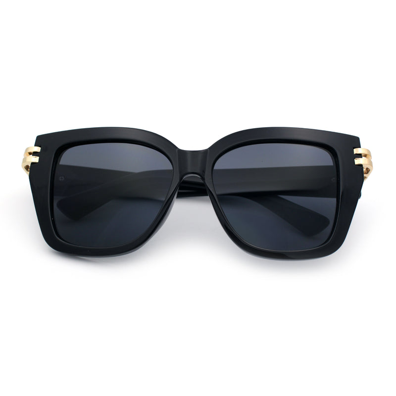 Womens Retro Metal Hinge Thick Horn Rim Rectangular Fashion Sunglasses