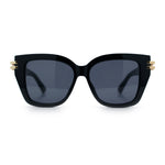 Womens Retro Metal Hinge Thick Horn Rim Rectangular Fashion Sunglasses