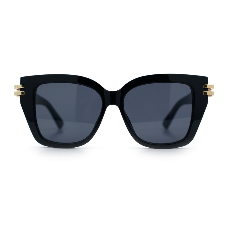 Womens Retro Metal Hinge Thick Horn Rim Rectangular Fashion Sunglasses