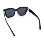 Womens Retro Metal Hinge Thick Horn Rim Rectangular Fashion Sunglasses
