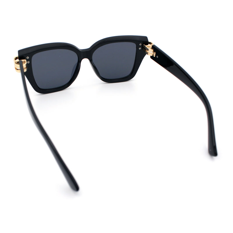 Womens Retro Metal Hinge Thick Horn Rim Rectangular Fashion Sunglasses