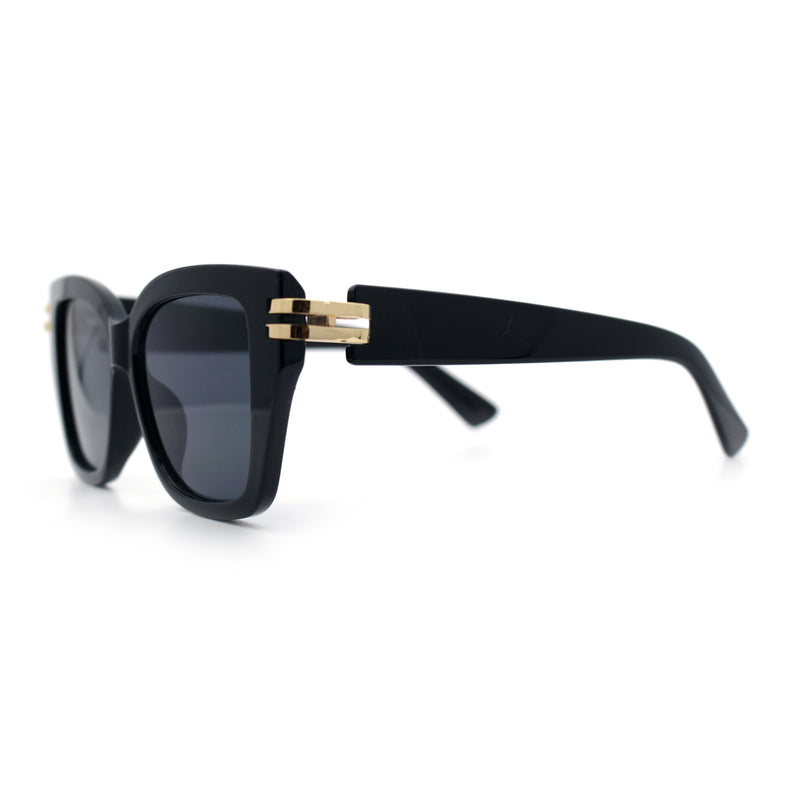 Womens Retro Metal Hinge Thick Horn Rim Rectangular Fashion Sunglasses