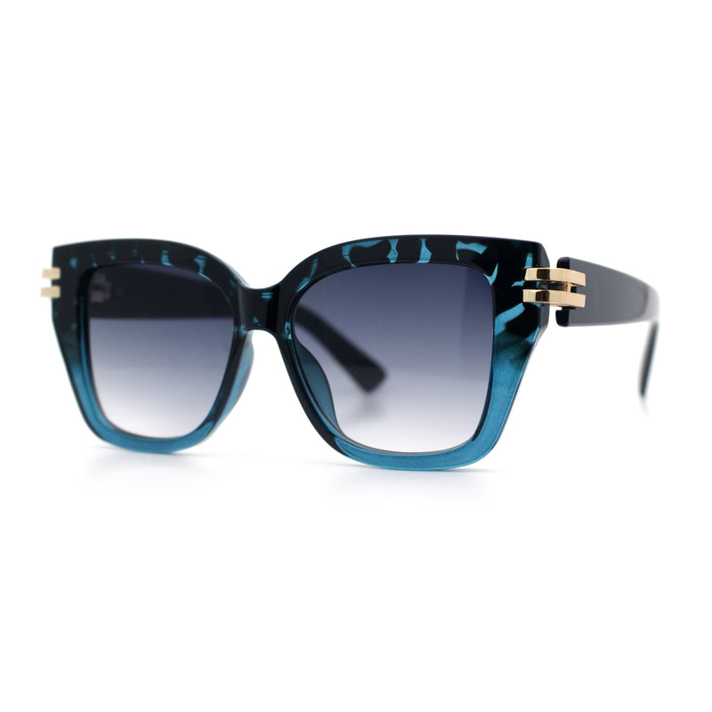 Womens Retro Metal Hinge Thick Horn Rim Rectangular Fashion Sunglasses