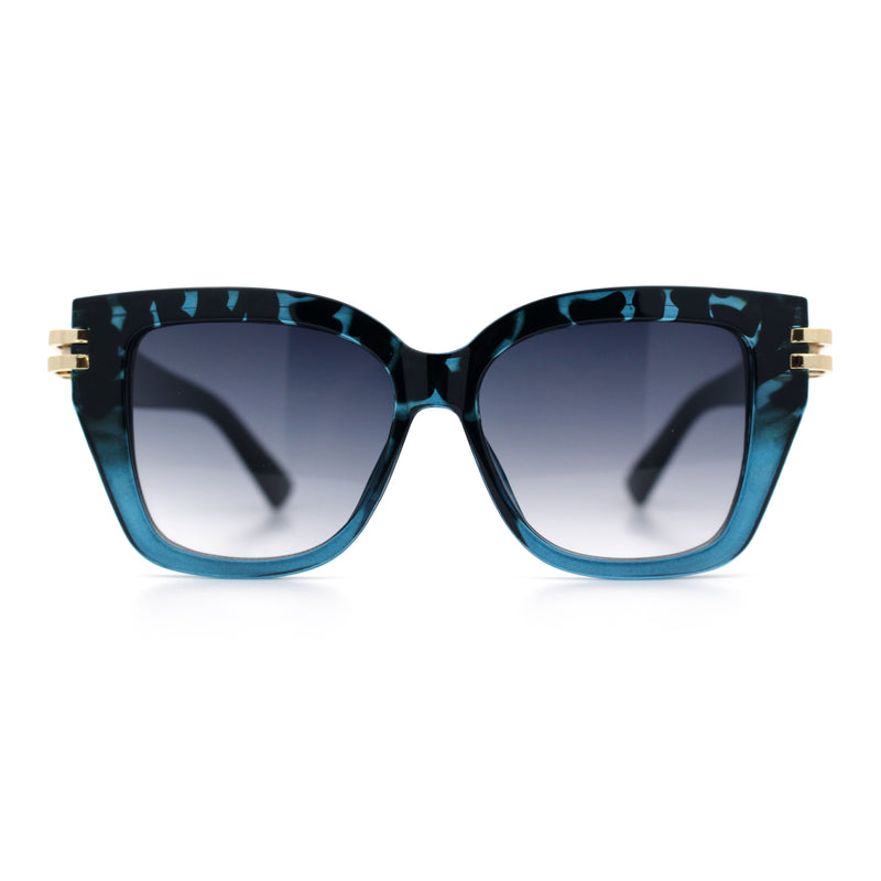 Womens Retro Metal Hinge Thick Horn Rim Rectangular Fashion Sunglasses