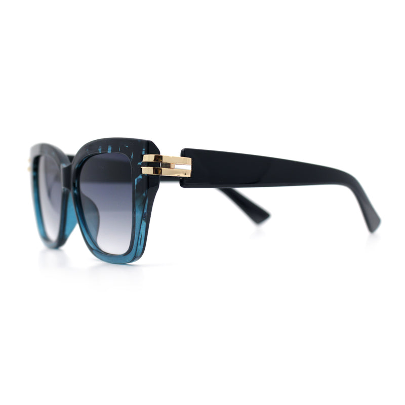 Womens Retro Metal Hinge Thick Horn Rim Rectangular Fashion Sunglasses