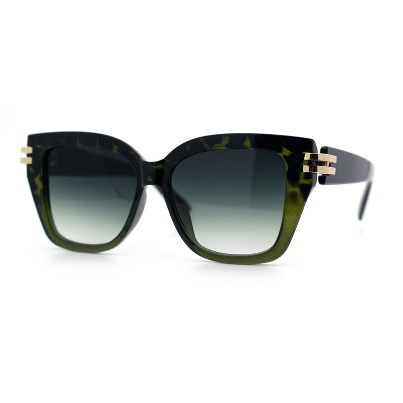 Womens Retro Metal Hinge Thick Horn Rim Rectangular Fashion Sunglasses