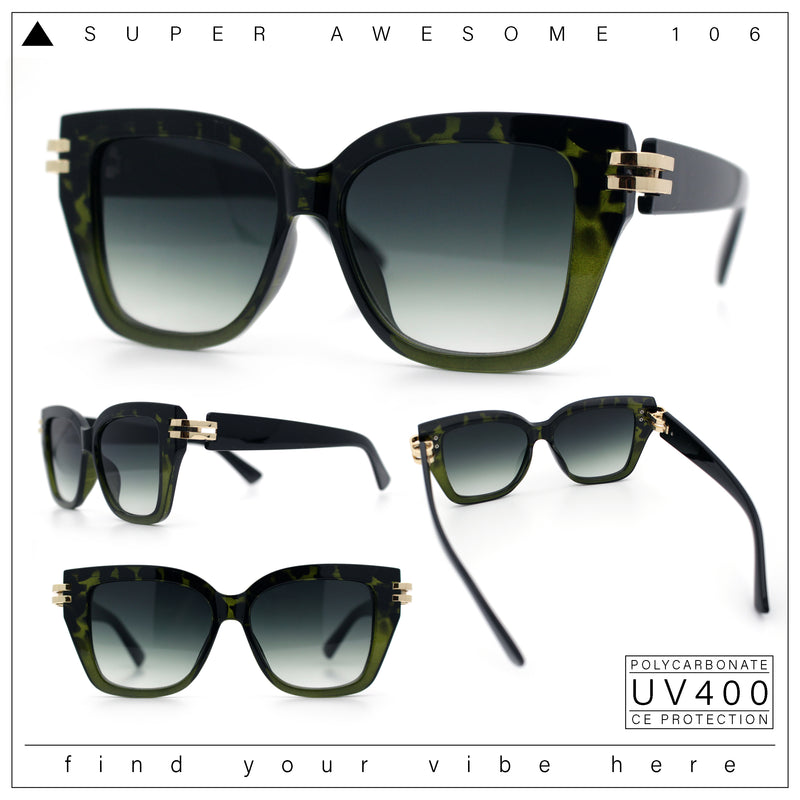 Womens Retro Metal Hinge Thick Horn Rim Rectangular Fashion Sunglasses