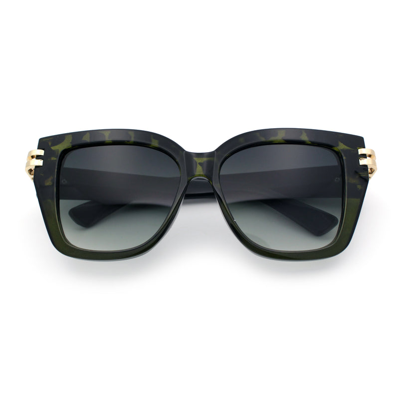 Womens Retro Metal Hinge Thick Horn Rim Rectangular Fashion Sunglasses