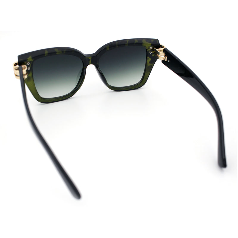 Womens Retro Metal Hinge Thick Horn Rim Rectangular Fashion Sunglasses