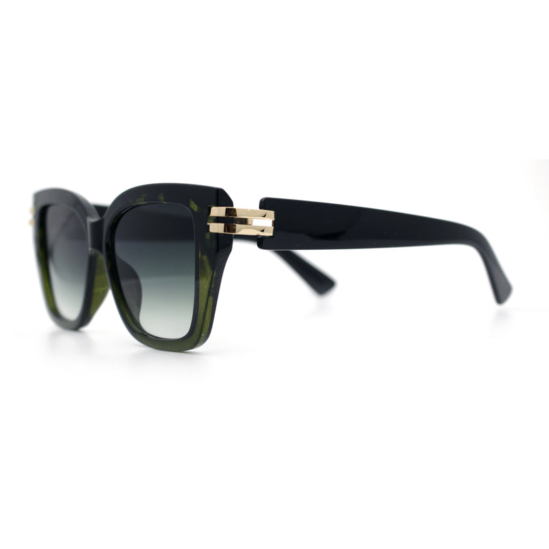 Womens Retro Metal Hinge Thick Horn Rim Rectangular Fashion Sunglasses