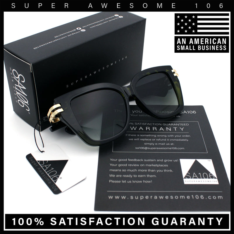 Womens Retro Metal Hinge Thick Horn Rim Rectangular Fashion Sunglasses