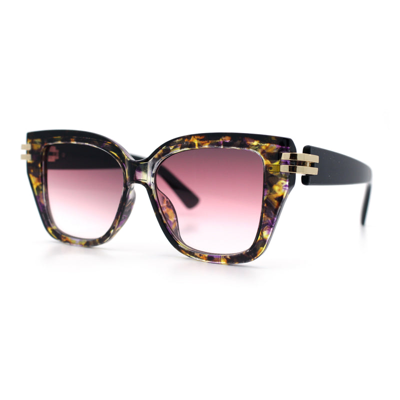 Womens Retro Metal Hinge Thick Horn Rim Rectangular Fashion Sunglasses