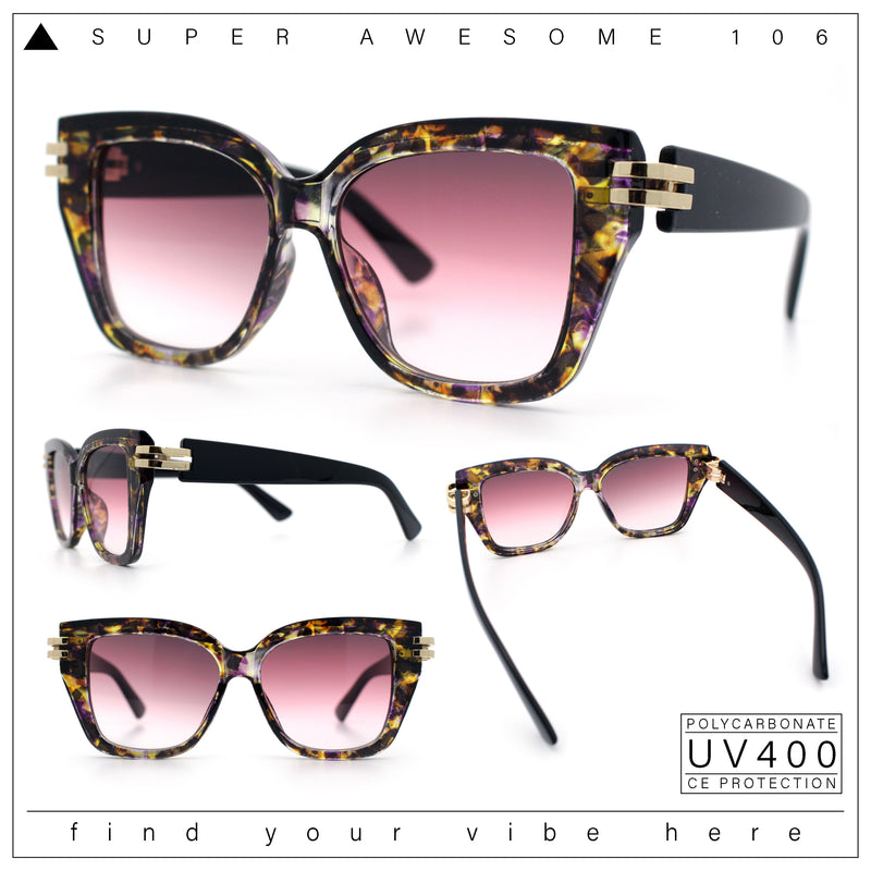 Womens Retro Metal Hinge Thick Horn Rim Rectangular Fashion Sunglasses