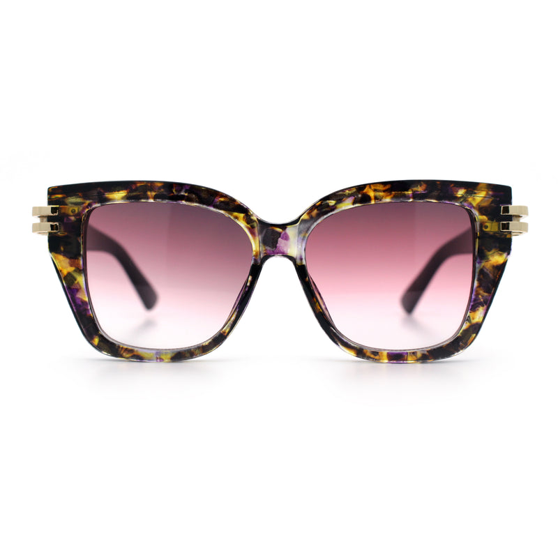 Womens Retro Metal Hinge Thick Horn Rim Rectangular Fashion Sunglasses
