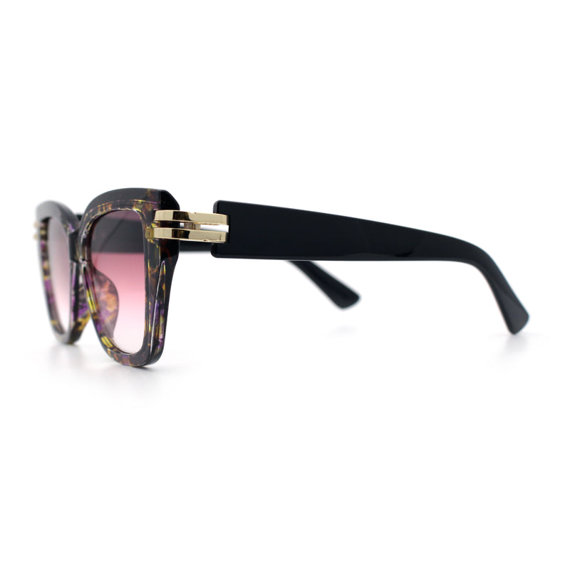 Womens Retro Metal Hinge Thick Horn Rim Rectangular Fashion Sunglasses