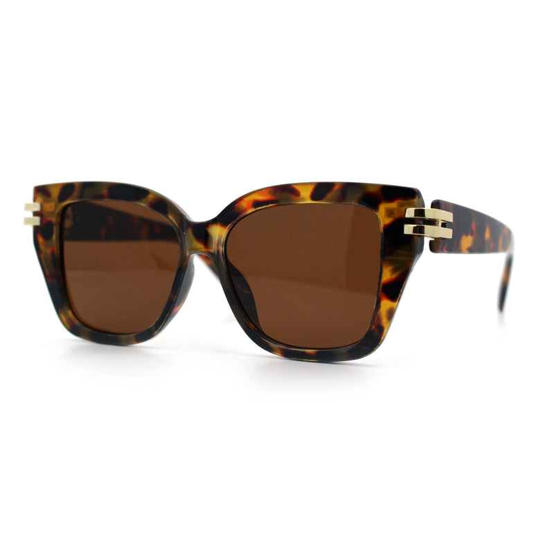 Womens Retro Metal Hinge Thick Horn Rim Rectangular Fashion Sunglasses