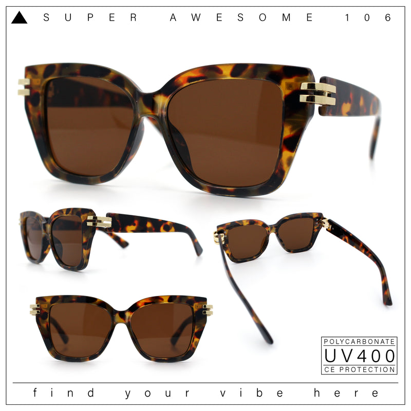Womens Retro Metal Hinge Thick Horn Rim Rectangular Fashion Sunglasses