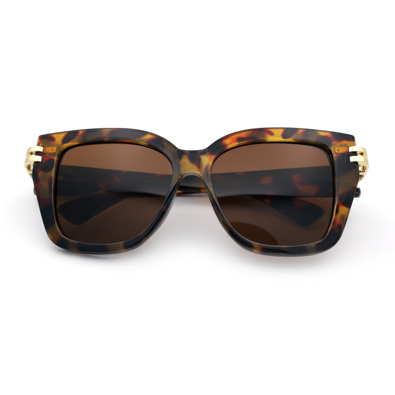 Womens Retro Metal Hinge Thick Horn Rim Rectangular Fashion Sunglasses